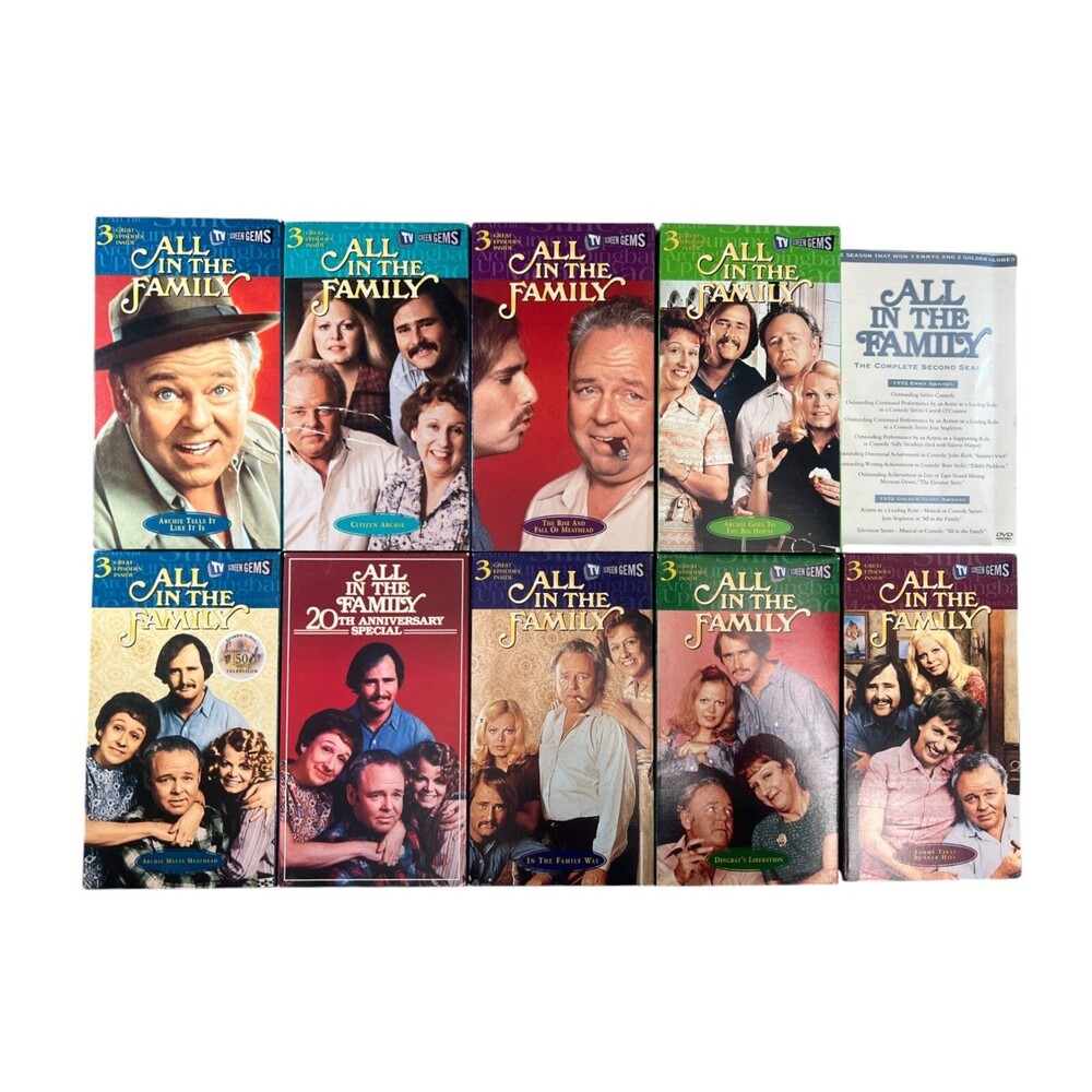 ALL IN THE FAMILY LOT of 9 VHS (25+ EPISODES) 70s TV Show Archie Bunker TESTED